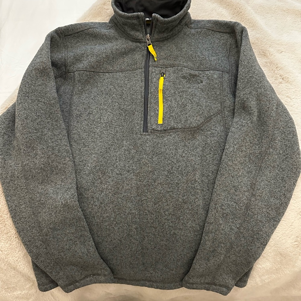 The North Face Gray Zip-Up Sweater with Yellow Accents Boys Size 18/20